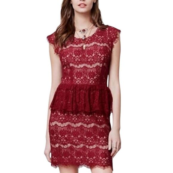 Maeve Anthropologie Dress Size Extra Small Elsa Peplum Eyelash Wine Sleeveless - Picture 1 of 7